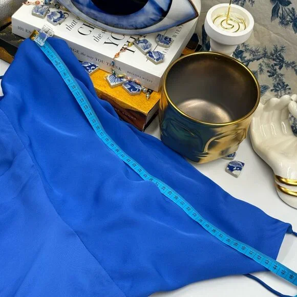 🆕 ALICE + OLIVIA 🧿 NWT Alita Spaghetti Strap Drape Asymmetrical Dress Blue Sz4 - Picture 14 of 16
